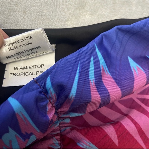 New! BFyne Red Blue Tropical Print Puff Sleeve Bikini Swim Top 10583 - Picture 6 of 8